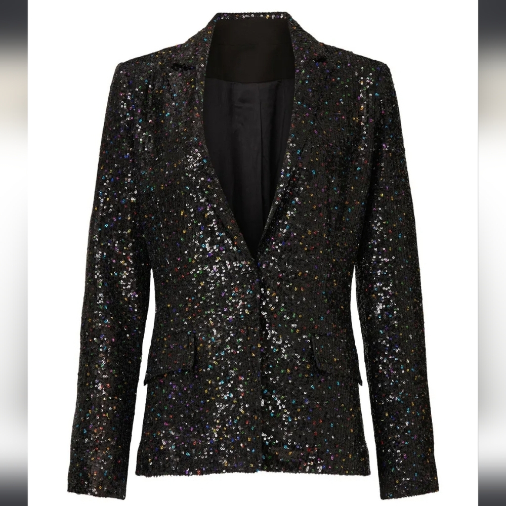 NWT MILLY Confetti Sequin Fitted Blazer in Black Multi - Picture 15 of 16